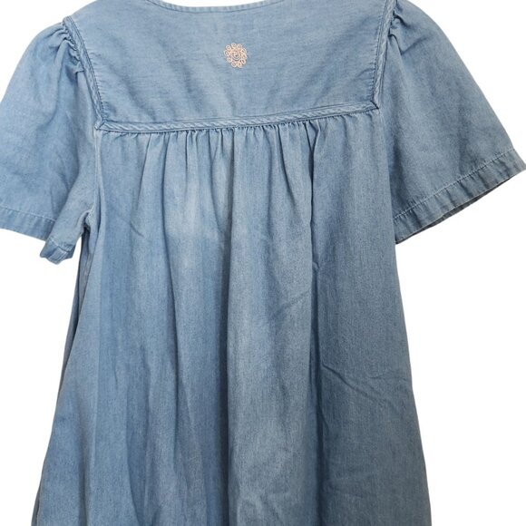 Go Softly Patio Denim House Muumuu Dress Zipper Small Embroidery Short Sleeves - Picture 4 of 12